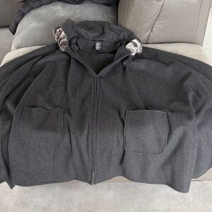 Moda International Charcoal Hooded Cape Jacket
